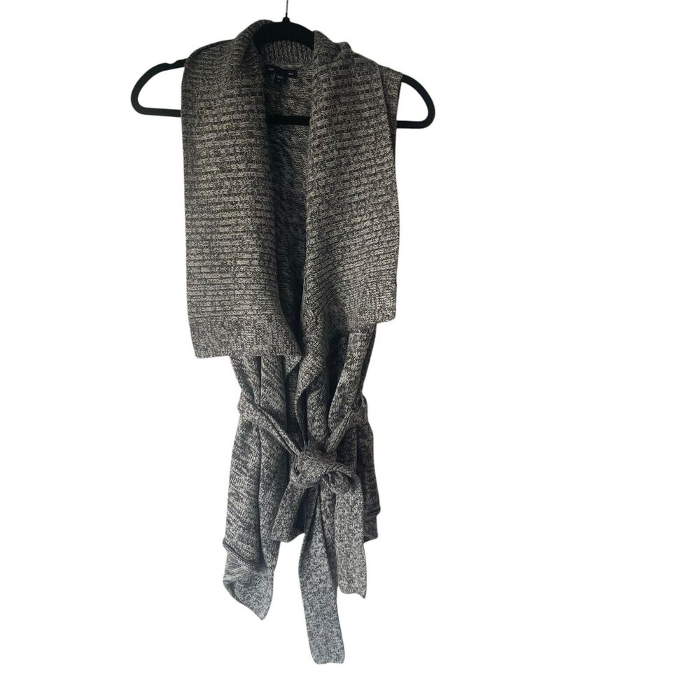 GAP Women's Medium Open Front‎ Tie Gray Drap Knit Sleeveless Cardigan Sweater